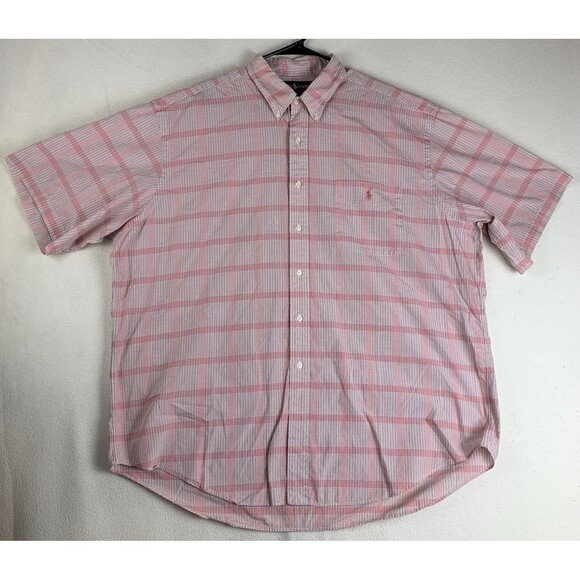 RALPH LAUREN Men's Rose & White Plaid Short Sleeve Button Down Pocket Shirt XXL - Picture 1 of 15